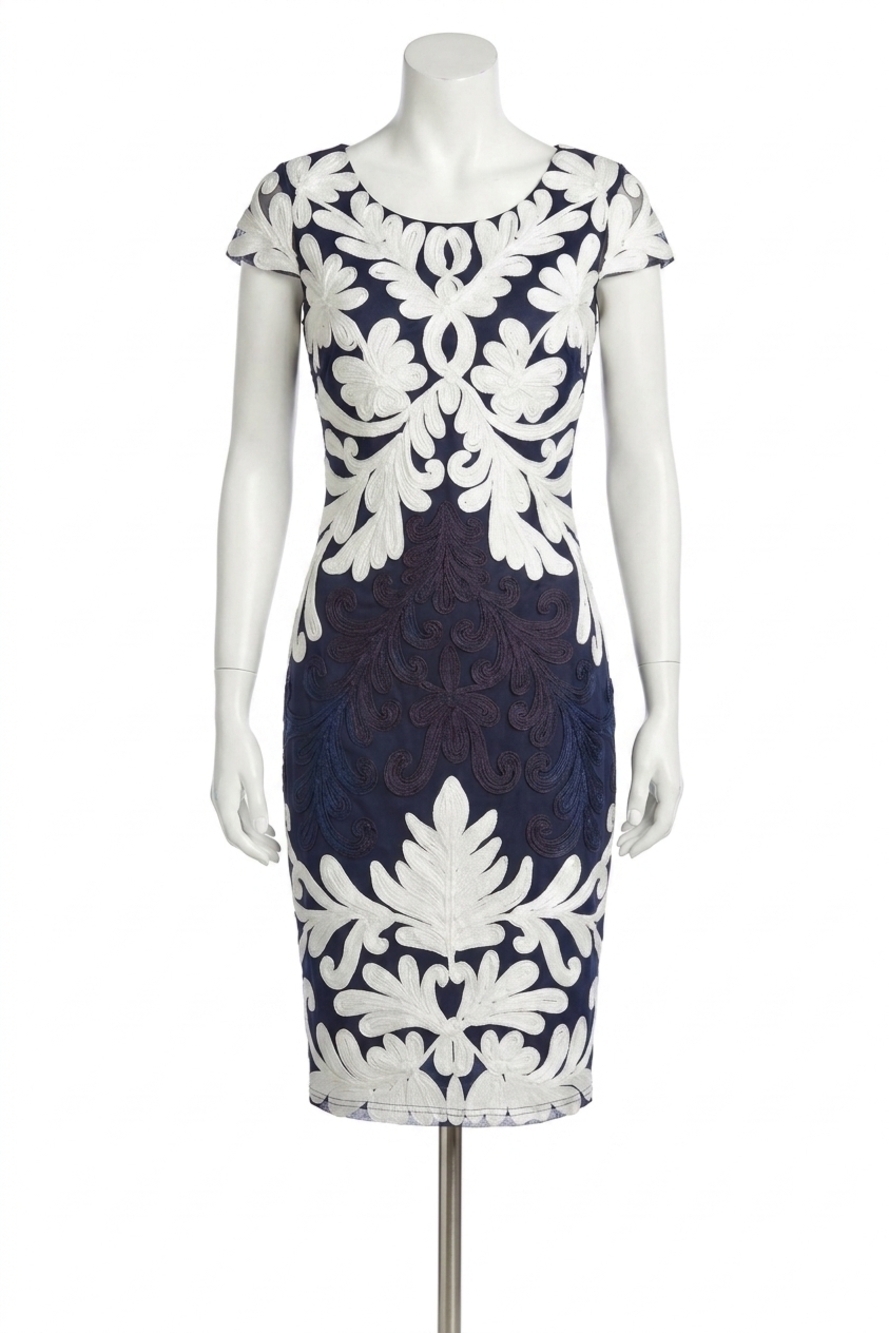 NEW FRANK LYMAN embroidered mini dress in navy and off-white